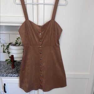 Brown Vegan Suede Button-Front Mini Dress